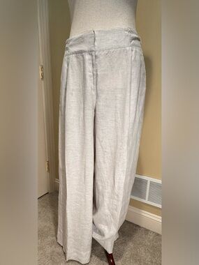 Poetry Linen Wide-Leg Pants in Off-White/Light Grey